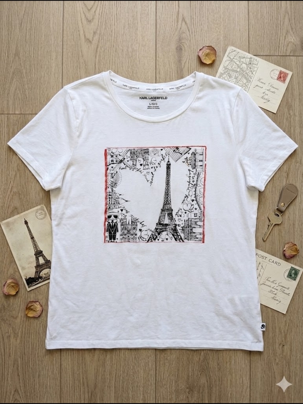 Karl Lagerfeld Designer White Eiffel Graphic Tee City Girl Clean Girl Summer